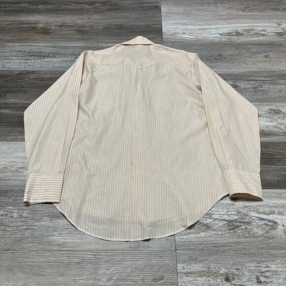 Vintage 70s 80s Wrangler Striped Mens 17.5-36 Long Tail Pearl Snap Western Shirt - Picture 3 of 11